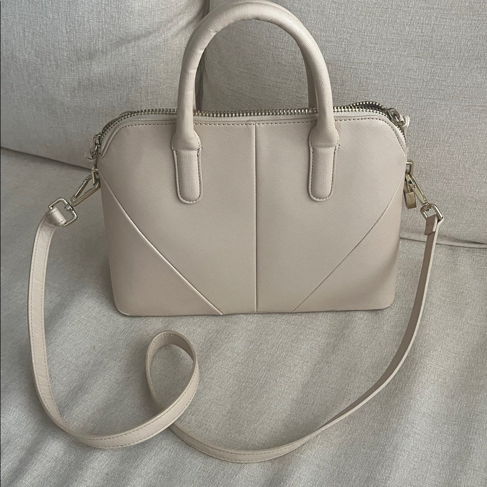 Zara Cream Saffiano Structured Satchel